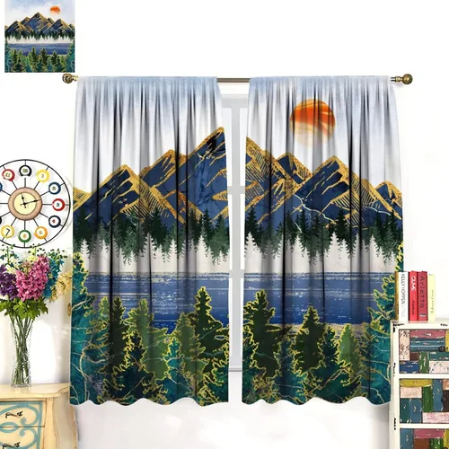 Miniatura 3 de Cortinas opacas con bolsillo para cortinero de montaña forestal, para sala de estar, oscurecimiento de la habitación, estilo japonés, paisaje