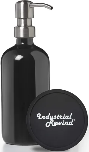 Miniatura 15 de Dispensador de jabón negro con bomba de metal y posavasos para parte inferior antideslizante, botella de vidrio de 16 onzas para jabón líquido