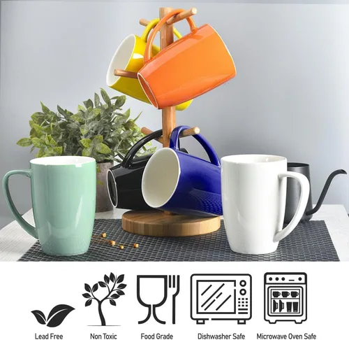 Miniatura 5 de homEdge Juego de tazas de porcelana, taza de 16 onzas para té, latte, moca, chocolate caliente, juego de 6, colores surtidos