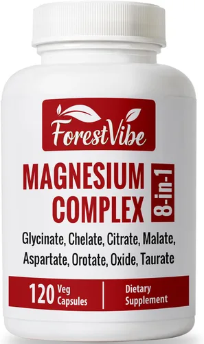 Complejo de magnesio 420 mg, mezcla 8 en 1 con glicinato, quelato, citrato y malato, 120 cápsulas, suministro para 40 días, suplemento de magnesio