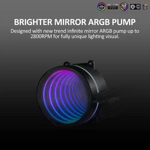 Miniatura 4 de Enfriador de CPU AIO de 9.449 in con ventilador de CPU RGB PWM direccionable y refrigeración líquida del radiador para Intel y AMD, bomba de espejo