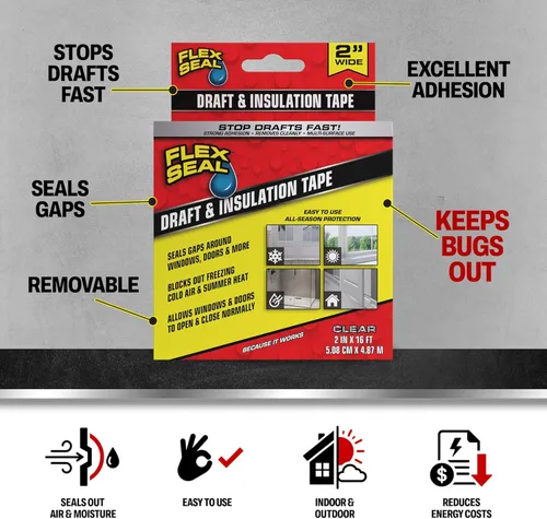 Miniatura 2 de Flex Seal Cinta de Sellado contra Corrientes de Aire y Aislamiento, Flexible, de Goma, Tira Resistente a la Intemperie para Ventanas, Puertas