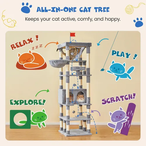 Miniatura 3 de MWPO Árbol grande para gatos de 74.8 pulgadas con postes rascadores cubiertos de sisal y condominio, torre alta para gatos, muebles de patio