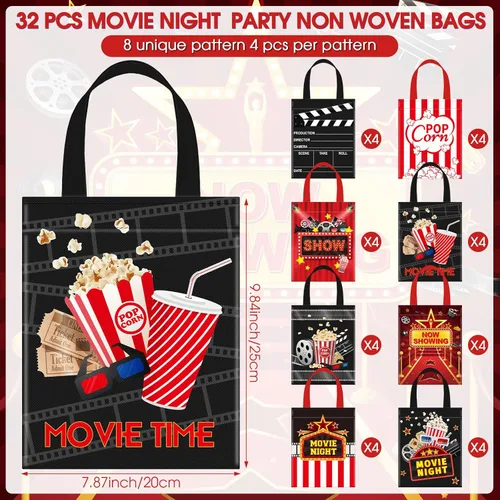 Miniatura 2 de Photect 32 bolsas de regalo para fiesta nocturna de cine, salas de cine no tejidas para golosinas, bolsas de regalo para espectáculos de cine, baby