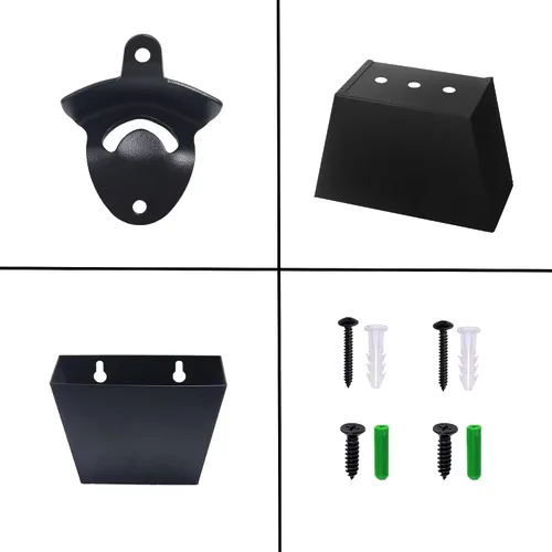 Miniatura 6 de Abrebotellas de montaje en pared negro con orificios de drenaje de acero inoxidable con captador de tapa