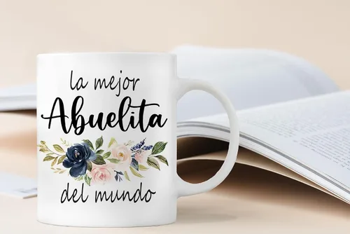 Miniatura 4 de QASHWEY Taza de café floral con texto en inglés "Best Grandma in The World", taza de cerámica impresa de doble cara para cumpleaños de abuelas