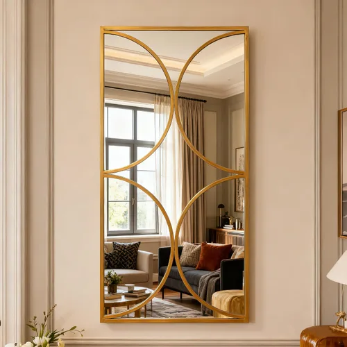 Miniatura 11 de SHYFOY Espejo de pared dorado antiguo, espejo decorativo asimétrico para decoración de pared, espejos ornamentados grandes irregulares para sala