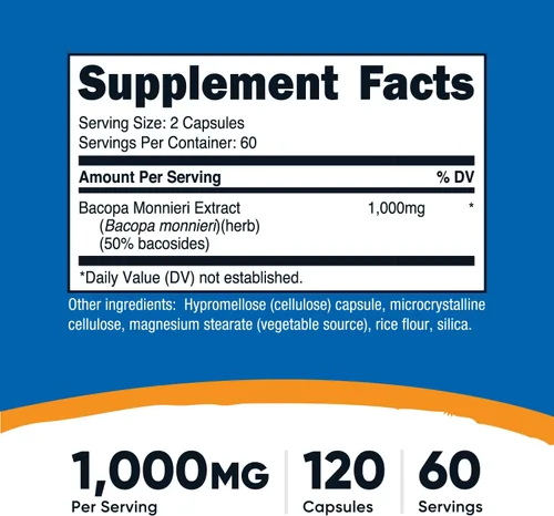 Miniatura 2 de Nutricost Bacopa Monnieri 1,000 mg, 120 Cápsulas (60 Porciones) - Sin OGM, Sin Gluten y Apto para Vegetarianos