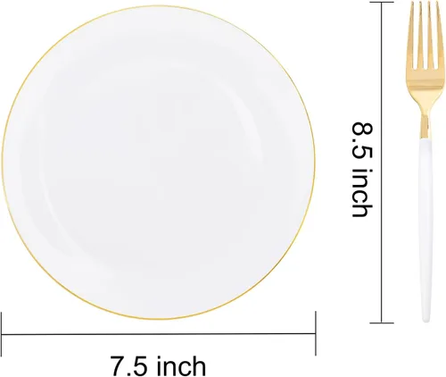 Miniatura 2 de I00000 72 platos de postre de plástico blanco de 7.5 pulgadas con 72 tenedores desechables de 8.5 pulgadas, platos de postre blancos desechables