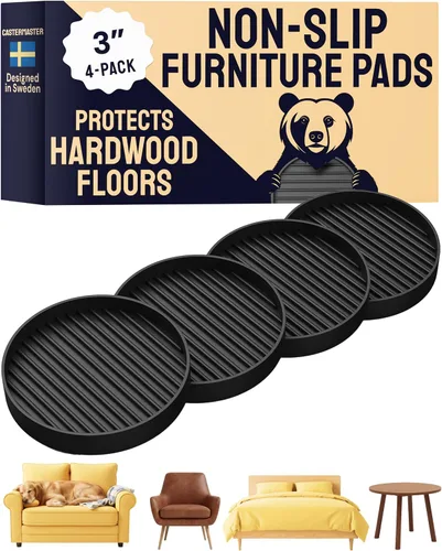 CasterMaster Almohadillas antideslizantes para muebles de 3 pulgadas, protectores de piso de goma para patas de sillas para madera dura, tazas