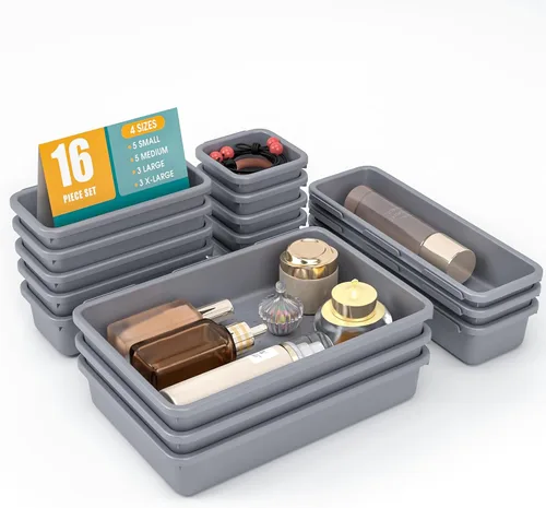 Miniatura 32 de Juego de 6 organizadores de cajones, organizador divisor de cajones de maquillaje de 3 tamaños con almohadillas antideslizantes, contenedores