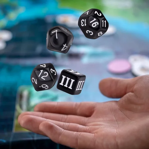 Miniatura 7 de AUSTOR juego completo de 15 dados poliédricos D3-D100 con bolsa de cuero de almacenamiento con cordón para juegos de mesa de rol (negro y blanco)