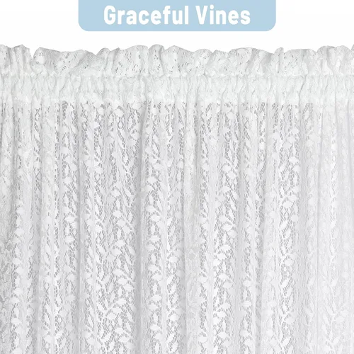 Miniatura 5 de Juego de 2 cortinas traslúcidas blancas para puerta francesa, 25 x 72 pulgadas, cortinas de gasa de encaje con ramas y hojas botánicas para patio