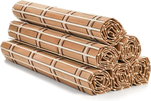 Miniatura 3 de Coloch Paquete de 8 manteles individuales de bambú natural, rústico, antideslizante y resistente al calor, para cocina, comedor, protección de mesa