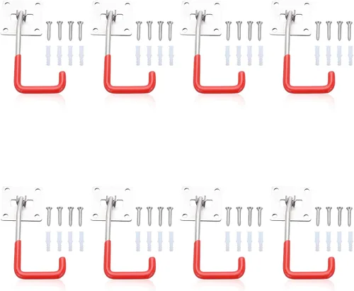 Ganchos de garaje, paquete de 8 ganchos ajustables para almacenamiento en pared, ganchos de acero inoxidable resistentes con revestimiento 9 Packs