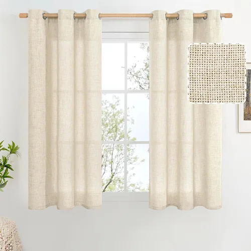 Miniatura 66 de BGment Cortinas de Lino Beige de 63 Pulgadas de Largo 2 Paneles - Tratamientos para Ventanas con Textura de Arpillera Filtrantes de Luz Cortinas