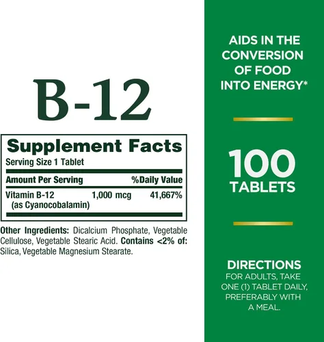 Miniatura 2 de Nature's Bounty Vitamina B12, Apoya el metabolismo energético, 1000 mcg, 100 Count,.