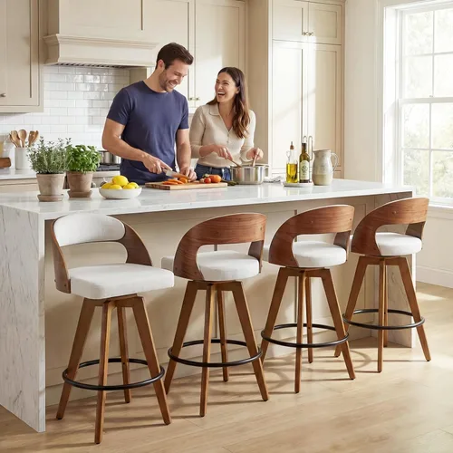 Miniatura 5 de MEKLIBA Juego de 2 taburetes de bar de altura de mostrador para isla de cocina, silla de bar tapizada moderna de 26.8 pulgadas, taburetes giratorios