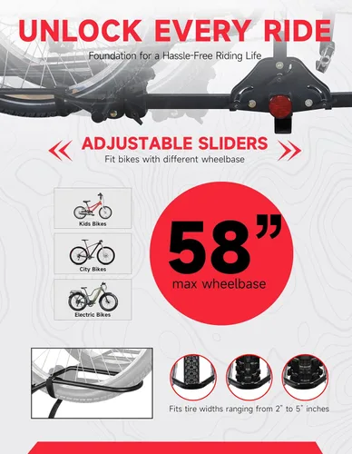 Miniatura 3 de Young - Portabicicletas para 2 bicicletas, plataforma para montaje en autos, camiones y minivans, compatible con bicicletas con ruedas de hasta 5