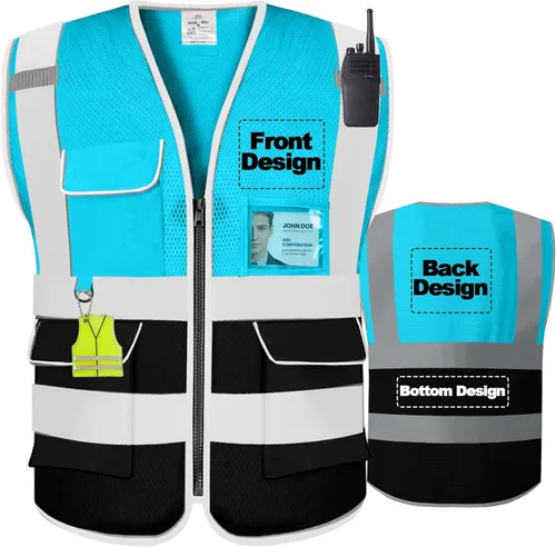 Miniatura 48 de BeautyWill Chaleco de seguridad personalizado Logo Clase 2 Chaleco reflectante de alta visibilidad con bolsillos Ropa de trabajo de construcción
