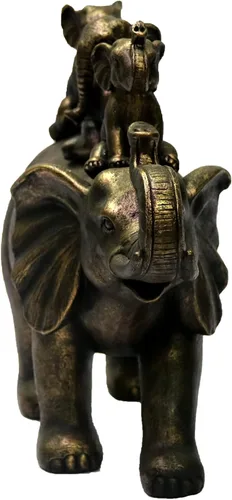 Miniatura 3 de Nature's Mark Estatua de Resina de 3 Bebés Elefantes Montando en un Elefante de 8" H Figura Decorativa para el Hogar (Bronce)