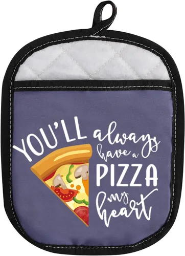 Miniatura 8 de Almohadillas para horno con temática de pizza, con bolsillo para amantes de la pizza, con bolsillo con texto en inglés "You Always Have A Pizza My