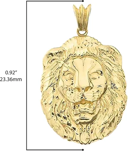 Miniatura 3 de Dije colgante de cabeza de león con corte brillante de oro amarillo de 14 quilates elección de talla S M o L Metal