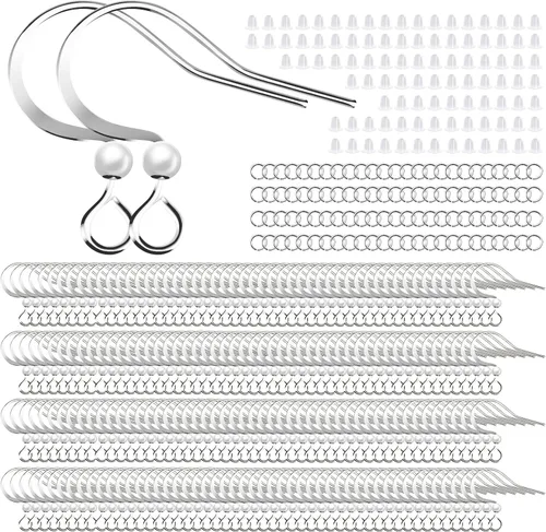 Miniatura 12 de 160 unidades/80 pares de ganchos para aretes chapados en oro de 14 quilates, hipoalergénicos, ganchos de pez con 100 piezas de silicona transparente