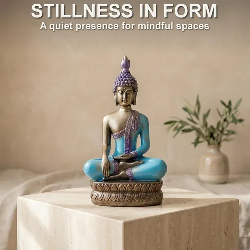 25DOL Estatua de Buda grande de 12.5 pulgadas para decoración del hogar, escultura de iluminación pintada a mano, decoración de meditación Azul