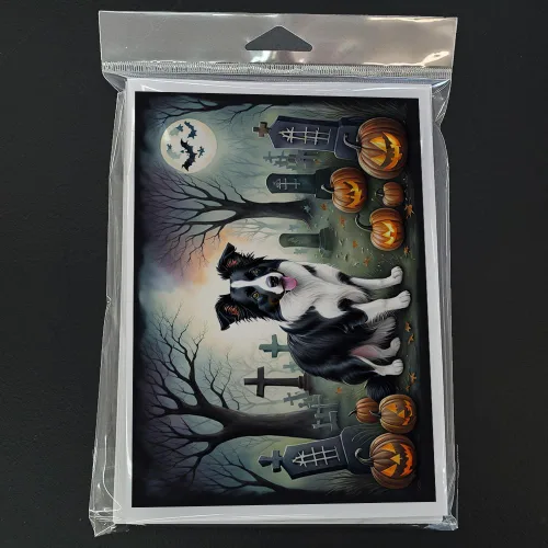 Miniatura 3 de Caroline's Treasures DAC2018GCA7P - Tarjetas de felicitación y sobres de Halloween espeluznantes de Border Collie, paquete de 8 tarjetas en blanco
