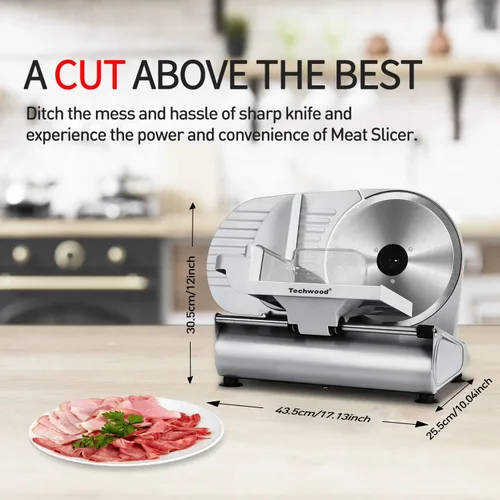 Miniatura 2 de Cortador de carne, Techwood Cortador eléctrico de alimentos delicatessen con hoja de acero inoxidable extraíble de 9", Cortador de queso, frutas