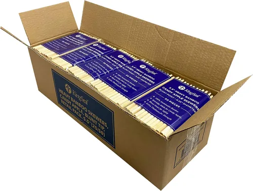 Miniatura 7 de KingSeal - 100 pinchos de madera de bambú natural de manzana, palitos de 5.5 pulgadas x 0.256 in de diámetro, punto romo para seguridad, paquete al