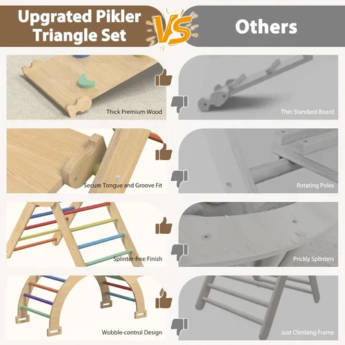 Miniatura 6 de Juego de Triángulo Pikler Grande, Juguetes de Escalada para Niños Pequeños 7 en 1 para Interiores, Juego de Escalada Montessori de Madera con Arco