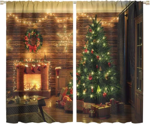 Miniatura 35 de Cortina opaca de Navidad para ventana, campanas de Navidad, festivales, decoración de atmósfera, cortina para sala de estar, habitación