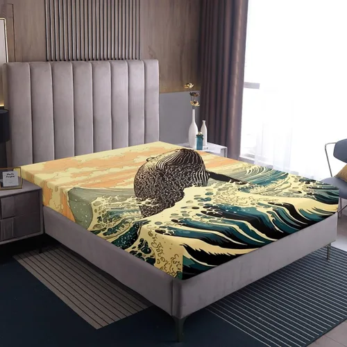 Miniatura 4 de Erosebridal Juego de sábanas de ballena náutica, tamaño individual, juego de ropa de cama vintage azul con ondas oceánicas para niños y niñas