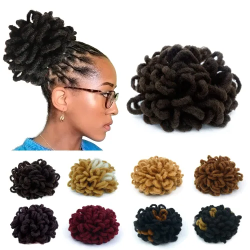 Miniatura 15 de Moños de Cola de Caballo con Cordón Negro Marrón Loc para Mujeres Negras Moño Rizado de Pétalo Loc Cola de Caballo de Rastas Trenzas Faux Locs Moño