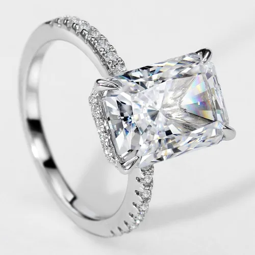 Miniatura 9 de michooyel S925 - Anillo de compromiso de circonita cúbica de corte radiante de 4 quilates anillo de compromiso de boda de plata de ley para mujer