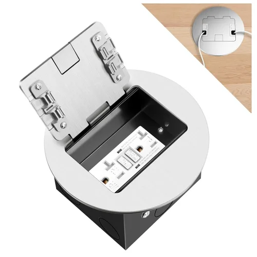 Miniatura 21 de Kit de toma de corriente eléctrica de piso empotrado, salida dúplex GFCI circular oculta de 20 amperios, salida de receptáculo resistente a