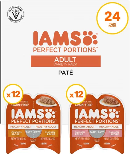 Miniatura 20 de IAMS porciones perfectas - cortes en salsas y patés, alimentos húmedos para gatos adultos sin granos (24 paquetes dobles)., Pate