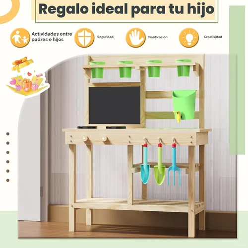 Miniatura 5 de Cocina de Juego Exterior de Madera de Cedro para Niños, Cocina de Barro con Grifo de Agua, Pizarra de Doble Cara, Estantes de Almacenamiento, Vasos