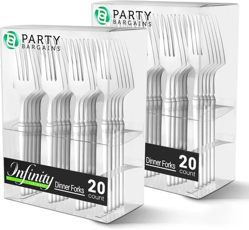 Miniatura 24 de Party Bargains Juego de cubiertos negros de plástico desechable, utensilios de diseño moderno infinito, paquete de 40: 16 tenedores, 8 cuchillos, 16
