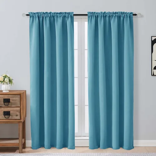 Miniatura 237 de OVZME Cortinas opacas turquesa para tratamiento de ventanas pequeñas, cortinas cortas con bloqueo de luz para ventana de cocina sobre el fregadero