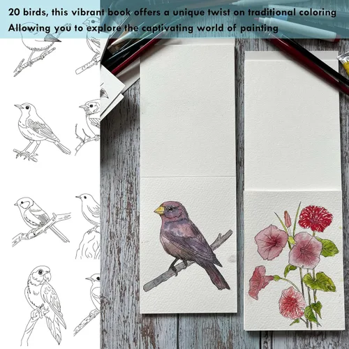 Miniatura 6 de tumuarta Libro para colorear de acuarela, 20 diseños únicos, 5 x 7 pulgadas, 100% algodón, 300 GSM, 140 libras, prensa en frío, papel de acuarela