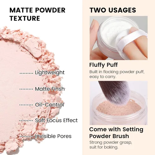 Miniatura 3 de Polvo de cara suelta de ajuste rosa, control de aceite minimiza los poros, maquillaje suelto para hornear cara, polvo fijador de maquillaje, acabado