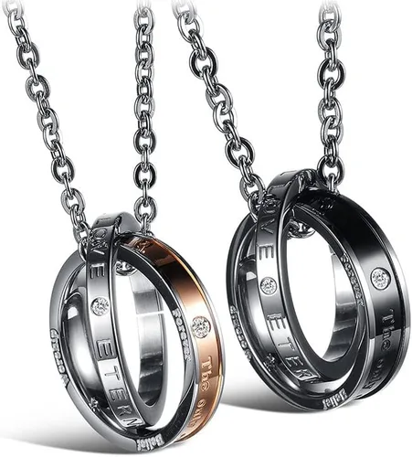 Sparklejewel Collares personalizados para parejas, para él y ella, juego de collar a juego para pareja, grabado de acero inoxidable, anillo con