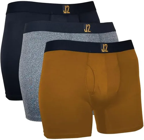 J2 Ultimate Comfort - Calzoncillos tipo bóxer para hombre, absorben la humedad, cintura flexible, paquete de 3 unidades (negro, gris, dorado marrón)