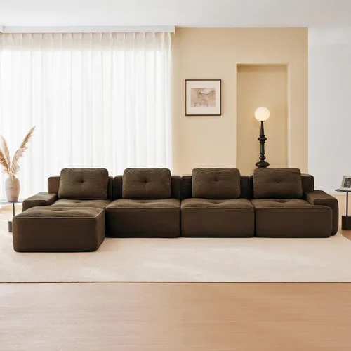 Miniatura 86 de Sofás modulares sin hueso de 152.8 pulgadas para sala de estar, sofá modular con diván en forma de L, cómodo asiento profundo tapizado de tela