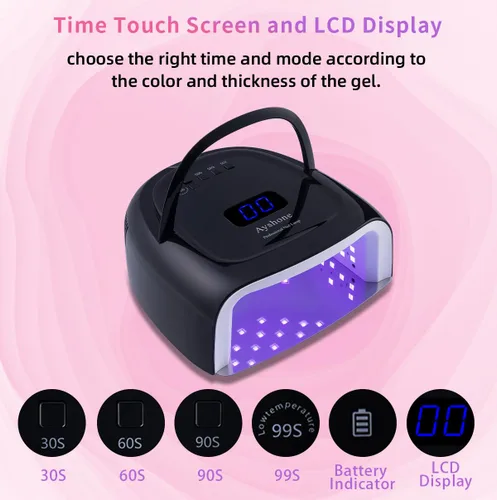 Miniatura 6 de Lámpara de uñas de gel LED recargable, 60W inalámbrico UV Led luz de uñas con mango de elevación Sensor táctil pantalla LCD (negro)