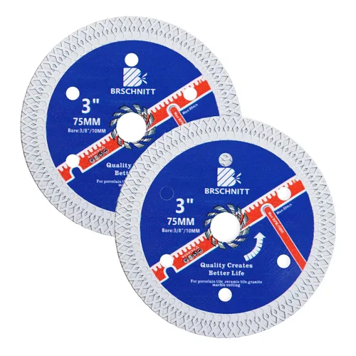 Hoja de sierra de porcelana de diamante superfina con dientes en X, 2 piezas de 3 pulgadas (2.953 in) x eje de 3/8 pulgadas (0.394 in), disco de