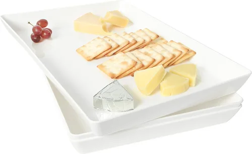 Miniatura 6 de Youngever Paquete de 3 bandejas de plástico para servir, platos para servir para fiestas, material ABS resistente, 15 x 10 pulgadas (gris)